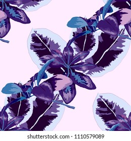 Seamless pattern with tropical leaves: palms, monstera, passion fruit. Beautiful allover print with hand drawn exotic plants. Swimwear botanical design. Vector.

