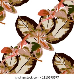 Seamless pattern with tropical leaves: palms, monstera, passion fruit. Beautiful allover print with hand drawn exotic plants. Swimwear botanical design. Vector.
