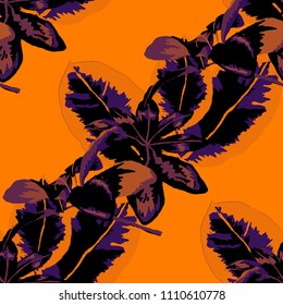 Seamless pattern with tropical leaves: palms, monstera, passion fruit. Beautiful allover print with hand drawn exotic plants. Swimwear botanical design. Vector.
