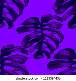Seamless pattern with tropical leaves: palms, monstera, passion fruit. Beautiful allover print with hand drawn exotic plants. Swimwear botanical design. Vector.
