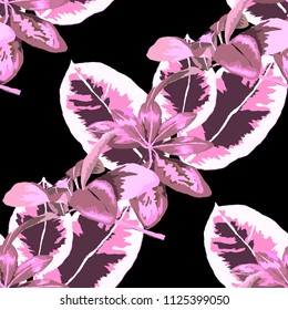 Seamless pattern with tropical leaves: palms, monstera, passion fruit. Beautiful allover print with hand drawn exotic plants. Swimwear botanical design. Vector.
