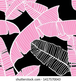 Seamless pattern with tropical leaves: palms, monstera, passion fruit. Beautiful allover print with hand drawn exotic plants for any purposes. Swimwear botanical design