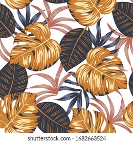 Nahtlose Muster mit tropischen Blättern und Pflanzen. tropische Vektorillustration mit tropischen Mustern mit exotischen Blättern, Dschungelblatt. Trend Vektorillustration Design, schöner Druck. Botanisches Muster, exotischer Hintergrund.