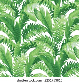 Seamless pattern with tropical leaves. Realistic botanical illustration. Vector Hawaiian background.