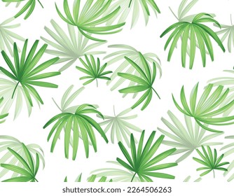 Seamless pattern with tropical leaves. Realistic botanical illustration. Vector Hawaiian background.