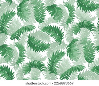 Seamless pattern with tropical leaves. Realistic botanical illustration. Vector Hawaiian background.