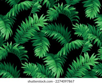 Nahtloses Muster mit tropischen Blättern im realistischen Stil. Blatthintergrund. Vektorbotanische Illustration. Hawaiianisches Sommerdesign.