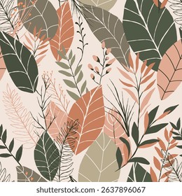 Seamless Pattern with Tropical Leaves – Retro Botanical Vector Design