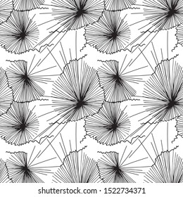seamless pattern of tropical leaves skeletons broken