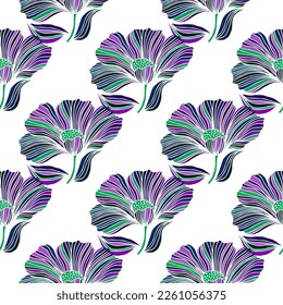 Seamless pattern with tropical leaves. Stylized floral background. Design for fabric, textile print, wrapping paper, cover, poster. Vector illustration in retro style.