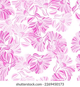 Seamless pattern with tropical leaves. Stylized floral background. Design for fabric, textile print, wrapping paper, cover, poster. Vector illustration in retro style.