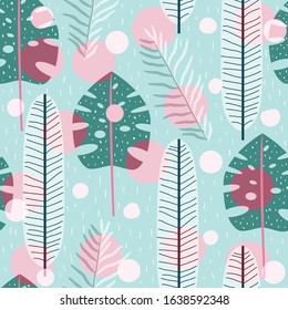 Seamless pattern with tropical leaves. Summer simple print. Vector illustration.