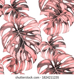 Seamless pattern with tropical leaves. Summer fashion print with exotic plants. Floral tropic illustration. Vector seamless pattern. Beautiful design for any purposes.