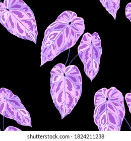 Seamless pattern with tropical leaves. Summer fashion print with exotic plants. Floral tropic illustration. Vector seamless pattern. Beautiful design for any purposes.