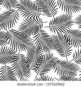 Seamless pattern with tropical leaves for textile, wallpapers, gift wrap, covers and scrapbook. Black and white vector illustration.