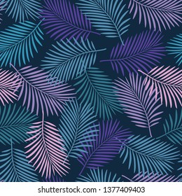 Seamless pattern with tropical leaves for textile, wallpapers, gift wrap, covers and scrapbook. Dark background. Vector.