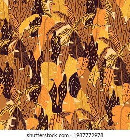 seamless pattern with tropical leaves texture, vector design for paper, fabric and other surfaces