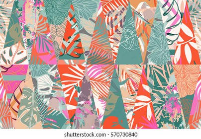 Seamless pattern with tropical leaves. Trend style.