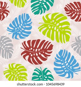 Seamless pattern with tropical leaves. Vector illustration