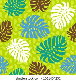 Seamless pattern with tropical leaves. Vector illustration