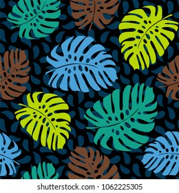 Seamless pattern with tropical leaves. Vector illustration