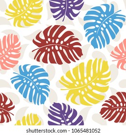 Seamless pattern with tropical leaves. Vector illustration