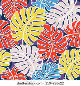 Seamless pattern with tropical leaves. Vector illustration