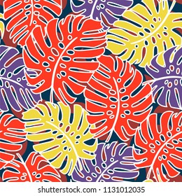 Seamless pattern with tropical leaves. Vector illustration