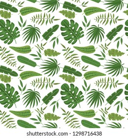 Seamless pattern with tropical leaves. Vector illustration for print for clothes, wallpaper, textile and greeting card