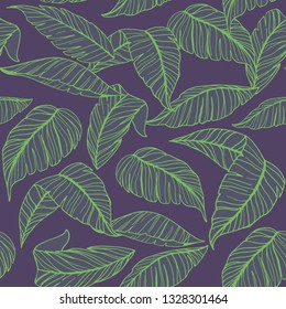 Seamless pattern with tropical leaves. Vector illustration