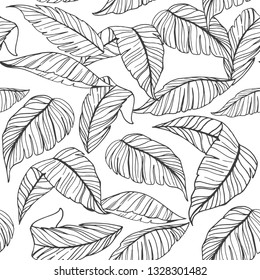 Seamless pattern with tropical leaves. Vector illustration