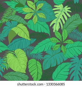 Seamless pattern with tropical leaves. Vector illustration