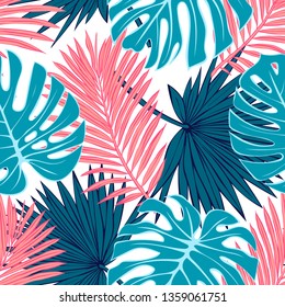 Seamless pattern of tropical leaves. Vector seamless pattern. Tropical illustration. Jungle foliage.