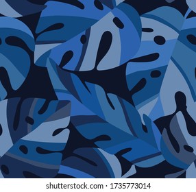 Seamless pattern with tropical leaves. Vector botanical illustration. Summer background for print, wallpaper, fabric.