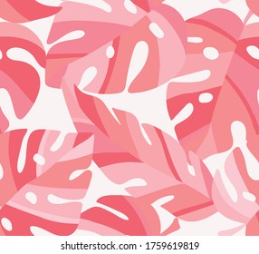 Seamless pattern with tropical leaves. Vector botanical illustration. Summer background for print, wallpaper, fabric.
