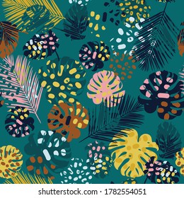 seamless pattern with tropical leaves, vector design for paper, fabric.