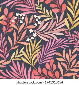 Seamless pattern with tropical leaves. Vector botanical illustration. Summer background for print, wallpaper, fabric.