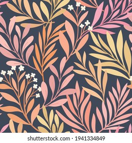 Seamless pattern with tropical leaves. Vector botanical illustration. Summer background for print, wallpaper, fabric.