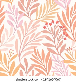 Seamless pattern with tropical leaves. Vector botanical illustration. Summer background for print, wallpaper, fabric.