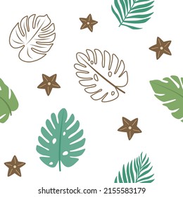 Patrón sin foco con hojas tropicales. Ilustración del vector 