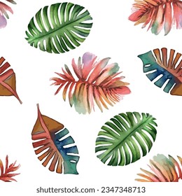 Seamless pattern Tropical leaves. Vector illustration in a watercolor style. Eps10.