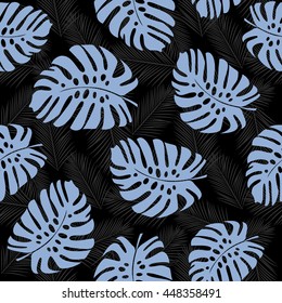 Seamless pattern with tropical leaves. Vector illustration
