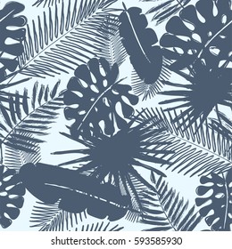 Seamless pattern with tropical leaves. Vector illustration painted with watercolor grunge brushes.