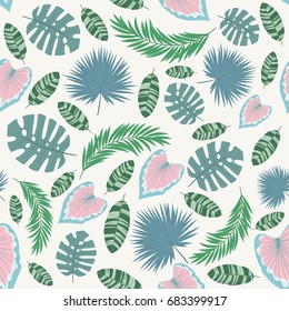 Seamless pattern with tropical leaves. Vector endless wallpaper