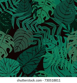 Seamless pattern with tropical leaves, vector illustration
