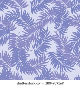 Seamless pattern with tropical leaves in violet colors. Vector illustration. Textile print.