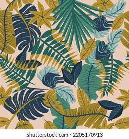 Seamless pattern with tropical leaves. A Pattern for wallpaper, fashion and print. 