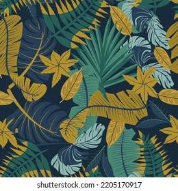 Patrón sin foco con hojas tropicales. Un patrón para papel pintado, moda e impresión. 