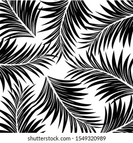 Seamless pattern of tropical leaves in white background. High resolution vector.
