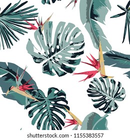 Seamless pattern with tropical leaves.jungle leaf seamless vector floral pattern background